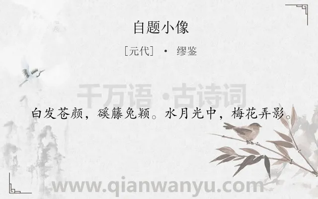 《自题小像》作者是元代的缪鉴.诗词全文约共20字.