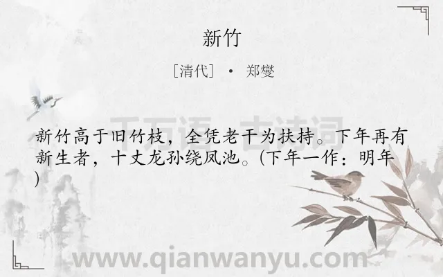 《新竹》作者是清代的郑燮.本诗词属于咏物;竹子;寓人;老师类诗词.诗词全文约共41字.