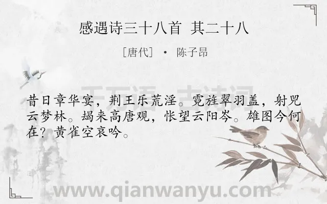 《感遇诗三十八首 其二十八》作者是唐代的陈子昂.诗词全文约共48字.