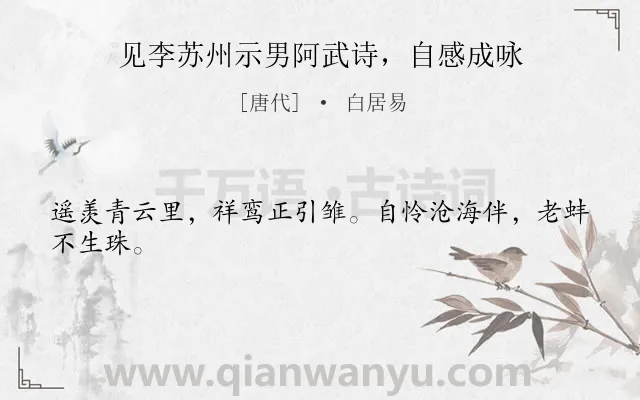 《见李苏州示男阿武诗，自感成咏》作者是唐代的白居易.诗词全文约共24字.