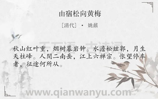 《由㝛松向黄梅》作者是清代的姚鼐.诗词全文约共48字.