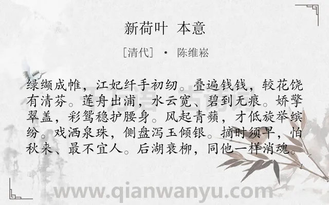《新荷叶 本意》作者是清代的陈维崧.诗词全文约共100字.