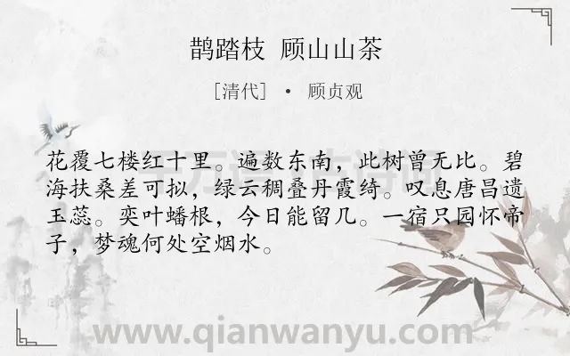 《鹊踏枝 顾山山茶》作者是清代的顾贞观.诗词全文约共70字.
